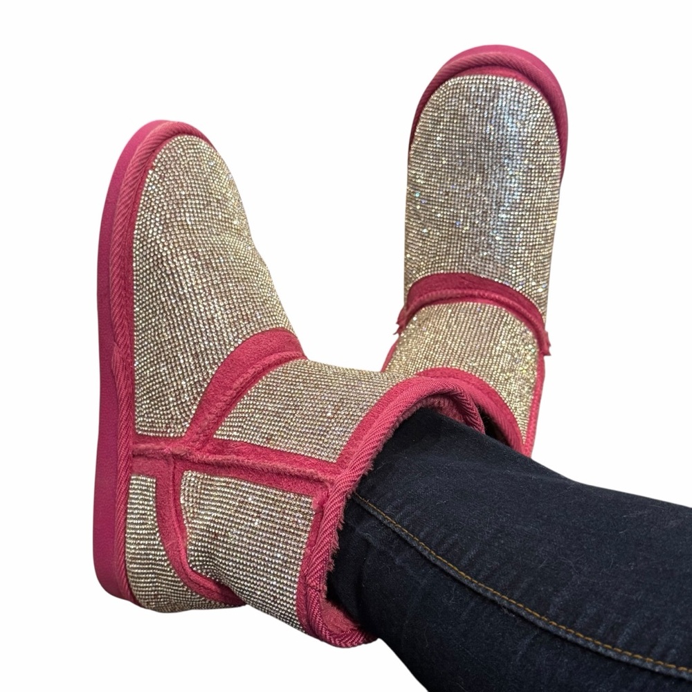 Shoedazzle Hot Pink & Silver Rhinestone Ankle Boots - Size 6